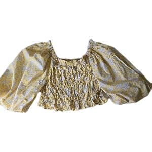 Freshmen 1996 Smocked Crop Top Medium Babydoll Cottagecore Floral Yellow